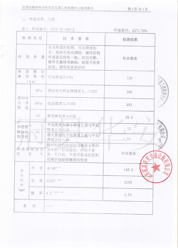 鍍鋅波形護欄檢測報告